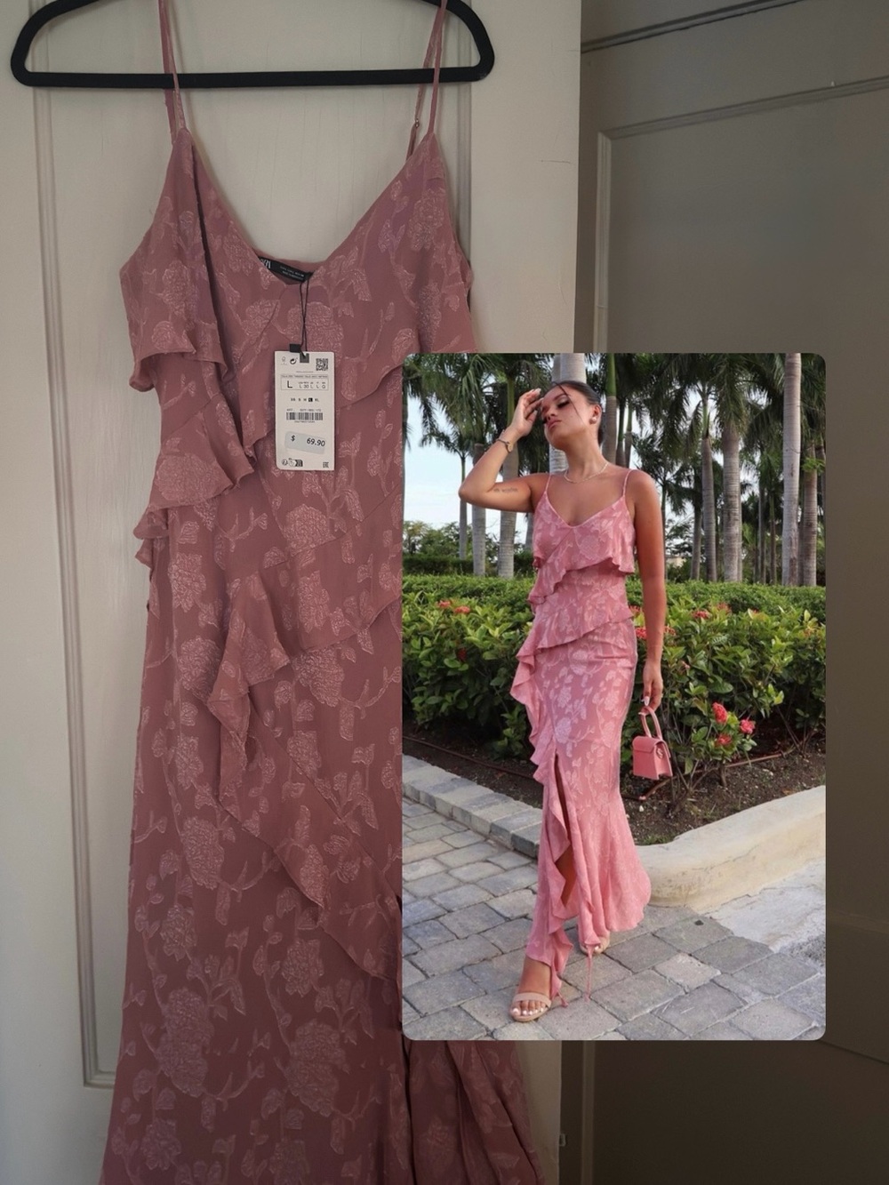 Zara Dusty Rose Ruffle Maxi Dress